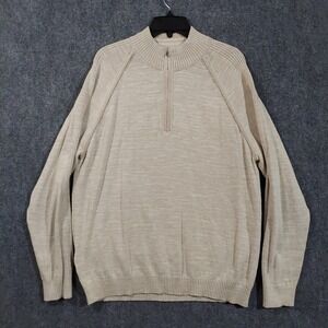 Tommy Bahama Sweater Mens Large Beige Quarter Zip Reversible Cotton Pullover